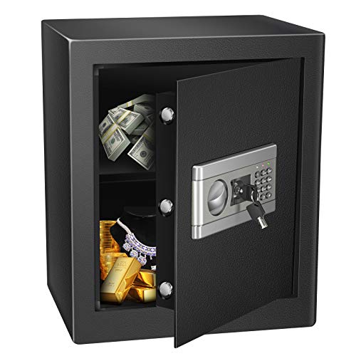 1.53Cub Security Safe Lock Box, Fireproof and Waterproof Safe Cabinet, Digital Combination Lock Safe, with Keypad LED Indicator, for Home Office Hotel Business Cash Gun Document Money Jewelry (Black)