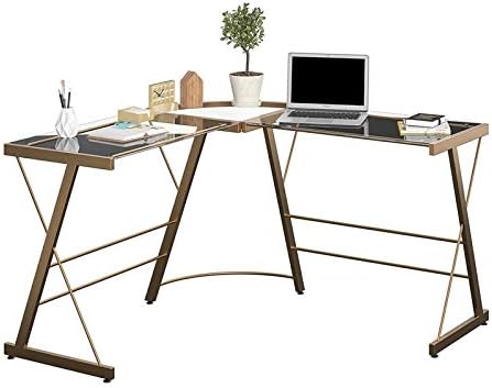 Ameriwood Home Odin Glass L-Shaped Computer, Gold Desk