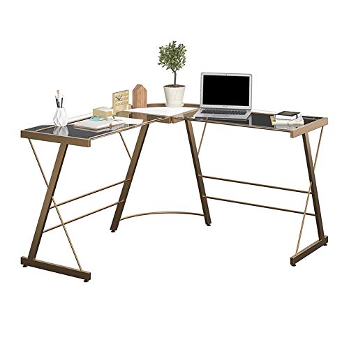 Ameriwood Home Odin Glass L-Shaped Computer, Gold Desk #TOP5