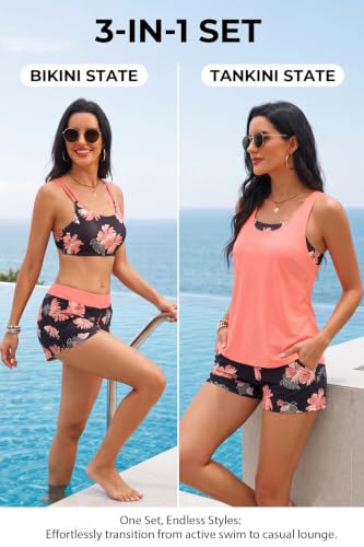 Image of Holipick 3 Piece Tankini Swimsuits for Women Tummy Control Bathing Suits Swim Tank Top with Bra Boy Shorts Teen Swimwear 2026