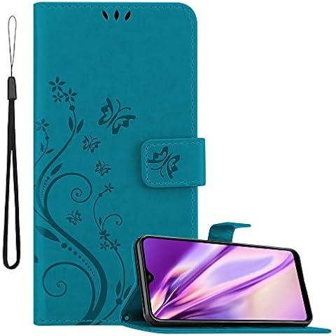 cadorabo Book Case works with Samsung Galaxy A40 / A40s in FLORAL BLUE - Cover in Flower Design with Magnetic Closure, Stand Function and 3 Card Slots - Wallet Etui Pouch PU Leather Flip Cover