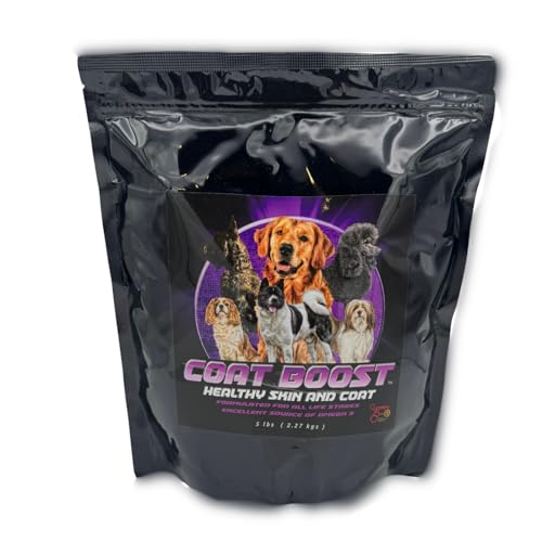 Coat Boost™ Dog Coat & Skin Supplement – Natural Omega 3, Green Lipped Mussel, Organic Superfoods – Supports Shiny Coat, Itch Relief, Detox & Immune Health – 5 lbs