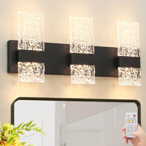 Image of Modern Matte Black 3 Lights Bathroom Vanity Light, Eleglant Black LED Bathroom Light Fixtures over Mirror, Dimmable Acrylic Shade Wall Lighting Fixtures, Hardwired Wall Light(H9.25in, L21.26in)