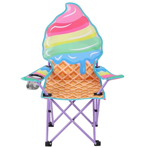 Halinuia Campingstuhl Kinder Einhorn Klappstuhl Faltstuhl Tragbar Picknickstuhl mit Getränkehalter für Picknick, Camping, Angeln, Outdoor (Eiscreme)