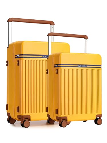 Image of FUR JADEN The Aviator Set Of 2 German Polycarbonate Travel Luggage Suitcase with 8 StealthTech Silent Shock Absorbing Wheels, TSA Lock & Aerospace Grade Wide Handle (Sunflare, Set of 2 - Cabin+Medium)
