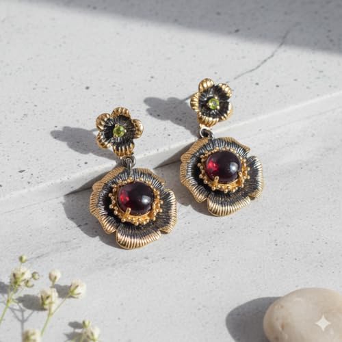 Boucles d'oreilles pendantes légères en grenat sans irritation d'oreilles