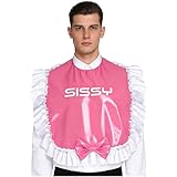 Xroufi Mens Faux Leather Wet Look Sissy Maid Bibs Servant Uniform Costume Crossdresser Accessory Pink One Size