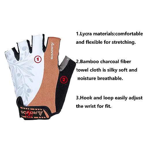 ROVOS Luvas de ciclismo para homens/mulheres – Luvas de bicicleta de meio dedo com almofada de memór