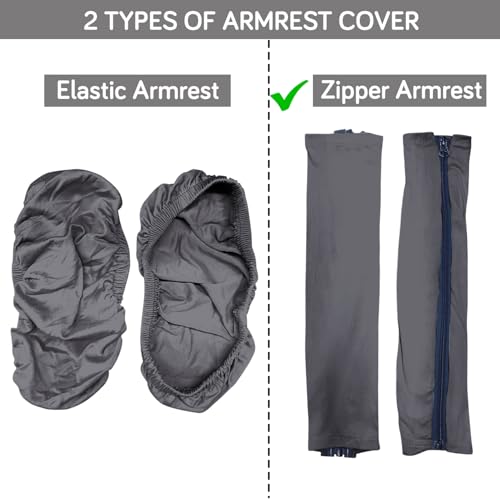 Image of HOKIPO 'SereneSolids' 140 GSM Armrest Covers for Office Chair (Zipper Style), 1 Pair, Grey (AR-5934-GRY)