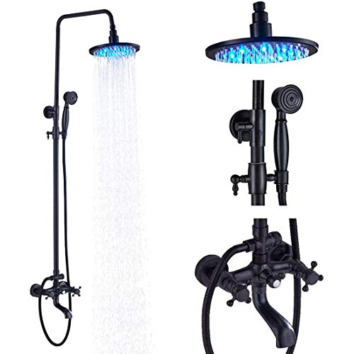 Rozin Matte Black Bathroom Shower Faucet Set 8 Inch LED Light Rainfall Shower Head with Hand Spray and Tub Spout