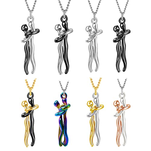 Hug Necklace for Couples Custom Name Hug Necklace Unisex Couple Hugging Love Pendant Jewelry Necklaces Gifts for Women Men Lovers Valentine's Day Anniversary