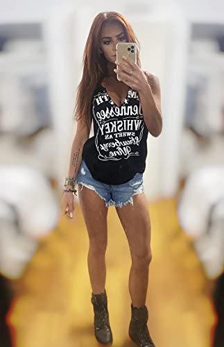 Smooth As Tennessee Whiskey Sweet As Strawberry Wine Shirt Ring Hole Sleeveless V-Neck Tank Top Womens Country Music Tee (Black, X-Large) #TOP3