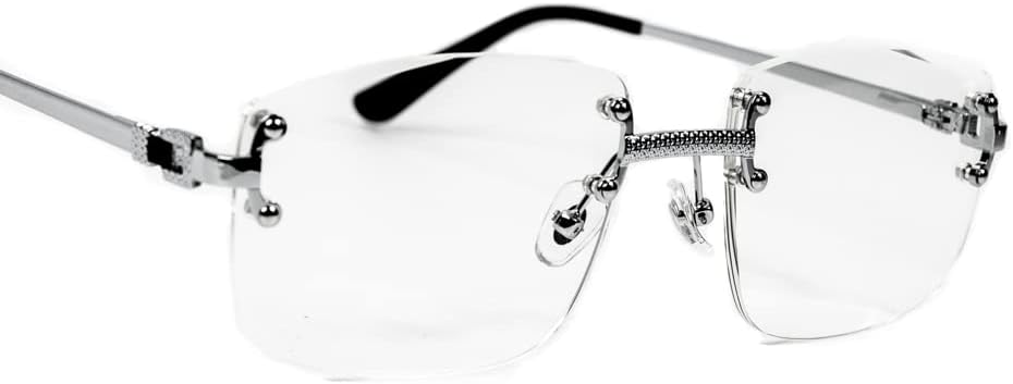 Silver Metal Wire Frame Vintage Square Minimalist Retro 90's Trendy Rimless Rectangle Clear Lens Men's Fashion Hip Hop Framless Glasses For Men And Women