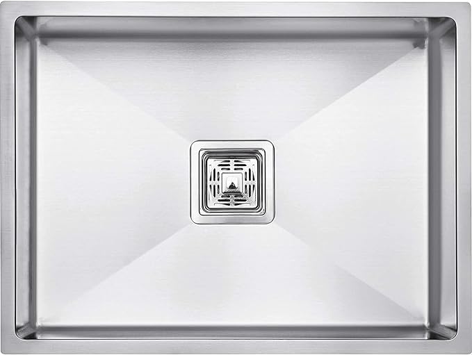 PAINITE 22 x 18 x 10 inches Handmade MATT Finish Single Bowl 304 Grade Stainless Steel Kitchen Sink/Basin For Kitchen With Square Drainer and SS Fruit Basket.