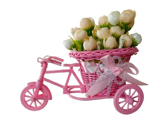 Bits & Bobs | Cycle Shape Flower Vase with Peonies Bunches for Home Decor Center Table Bedroom Living Room Office Bathroom Decorative Gift Items (19 cm x 21 cm) (Pink)-image-2