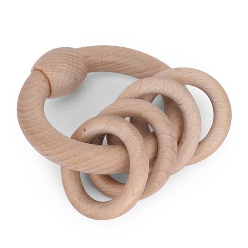 Image of Babbles Wooden Rattle for Infants 0-6 Months, 6-12 Months, Baby Rattle Toys for Sensory Play, Gift for New Born Baby Girl Boy (Ring Rattle)