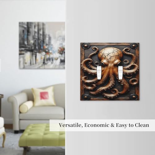 Decorative Light Switch Plate Covers Vintage Octopus Kraken 2 Gang Light Switch Cover Plate Unique Double Toggle Wall Plate Switch Plate Cover Outlet Covers for Bedroom Home Decor