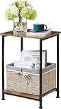 Somdot サイドテーブル ソファ ベッド横 おしゃれ リビング 収納 ベッドサイドテーブル 棚付き 木目調 ナイトテーブル サイドワゴン コンパクト 幅40×奥行30×高52cm スリム 黒フレーム 一人暮らし 2段