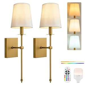 PASSICA DECOR Battery Operated Wall Sconces Set of 2 Two Rechargeable Wall Lights with Dimmable Detachable Light Bulb Remote Control Lamp Fixture for Bedroom Living Hallway