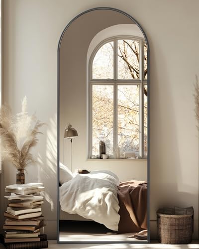 Suidia Arched Full Length Mirror, 58"x18" Floor Mirror Freestanding, Floor Standing Full Body Mirror with Stand for Bedroom, Hanging Mounted for Living Room Cloakroom, Black