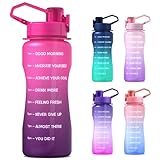 Y&3 64oz Half Gallon Water Bottle with Straw & Time Marker, Leakproof, BPA Free Tritan Water Jug, Motivational Water Bottle with Handle, For Outdoor, Fitness, Gym (Red/Purple Gradient, 64oz)