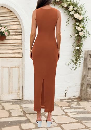 Image of BTFBM Formal Wedding Guest Dresses for Women Summer Fall 2025 Sleeveless Ruched Bodycon Mesh Elegant Maxi Cocktail Dress