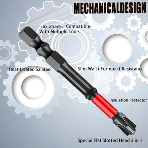 FPH2 Impact Screwdriver Bit Set - 65mm & 110mm Slotted Heads 1/4 Inch Hex Shank, Cross Slot Screw Driver Drill Bits Used Electricians ，CNC Machined Tips with Magnetism,(10pcs) by Treayes - Image 3