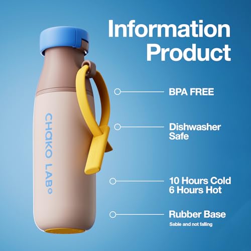 CHAKO LAB Botella de Agua Aislada con Dos Correas | Libre de BPA a Prueba de Fugas | Botella de 17 oz con Tapa de Pico y Popote | Tiramisu miniatura 2
