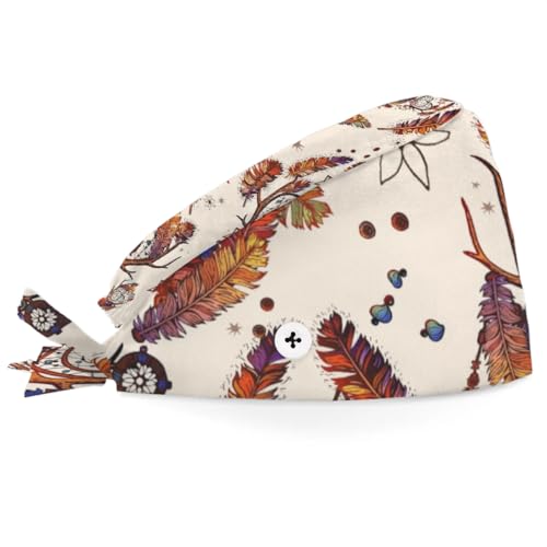 Mularoka Vintage Love Dreamcatcher Working Caps with Button Sweatband Comfortable Adjustable Bouffant Hats Work Hat for Women Men