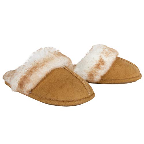 Image of Jessica Simpson womens Comfy Faux Fur House Slipper Scuff Memory Foam Slip on Anti-skid SoleSlipper