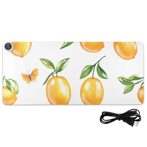 Sous-main chauffant PU 80x33 cm jaune motif fruits pour bureau