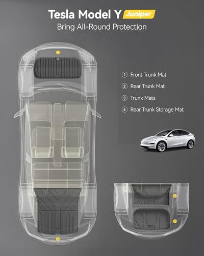 Image of 3W Cargo Mats for 2025 2026 Tesla Model Y Juniper Premium /Performance | (NOT for Standard), Front & Rear Trunk Mats Cargo Liners Anti-Slip TPE All Weather Accessories Vigormold