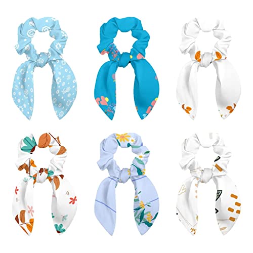 Lot de 6 chouchous à nœud fleuris pour queue de cheval femme et fille