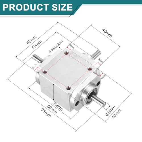 Image of uxcell Gear Box 90 Degree Right Angle Bevel Gearbox 1:1 Reversing Double Output Shaft 1 Module 20 Teeth Bevel Gear Aluminum Frame Simple Mechanical DIY Module 6mm Shaft,91x66x30mm(LxWxH)