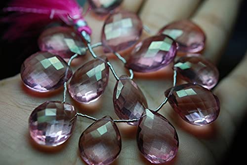 Quartz rose mystique facetté LKBEADS : perles briolettes poire 14-18mm pour bijoux
