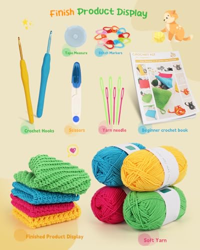 Image of Katech Crochet Kit for Beginner Adults, Dishcloth Beginner Crochet Kit for Adults Learn to Crochet, Crochet Starter Kit Contain Detail Instruction Soft Yarn and Crochet Hook Supplies