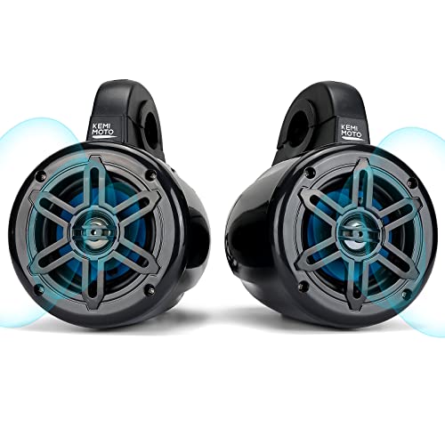 Kemimoto UTV Bluetooth Waterproof Roll Bar Speakers, SXS 4 inch Subwoofer Sound System Compatible with Polaris RZR 900 1000 Ranger Can am Maverick X3 Commander Teryx Wireless Wakeboard Tower Speakers