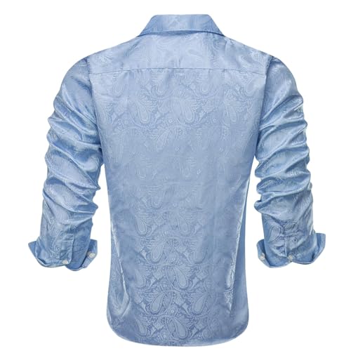 Hi-Tie Silk Mens Paisley Dress Shirts Casual Long Sleeve Button Down Regular Fit Shirts Formal Wedding Party Business3