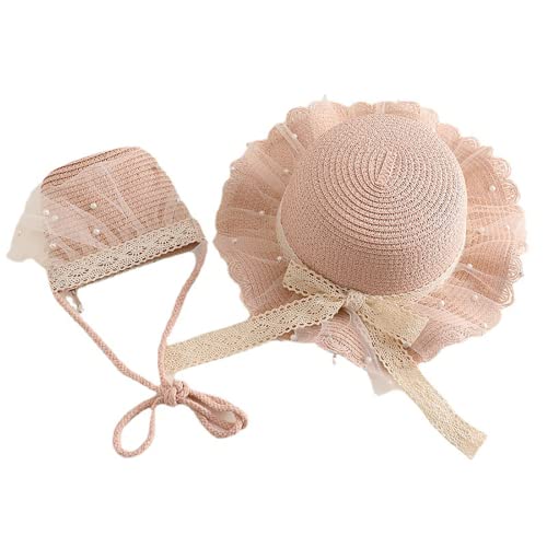 Jysdzse Hats Girls Straw Girl Tea Party Hat For Kids Costume Lace Straw Hat Princess Toddler Children's Birthday Supplies Gift(2Pcs)(Pink) #TOP24