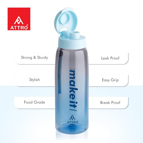 Image of ATTRO Sip Star Plastic Water Bottle - 1000ml, Blue, BPA Free, Leak-Proof, Durable Sports & Travel Bottle, Ideal for Gym, Office, School, Outdoor & Daily Use