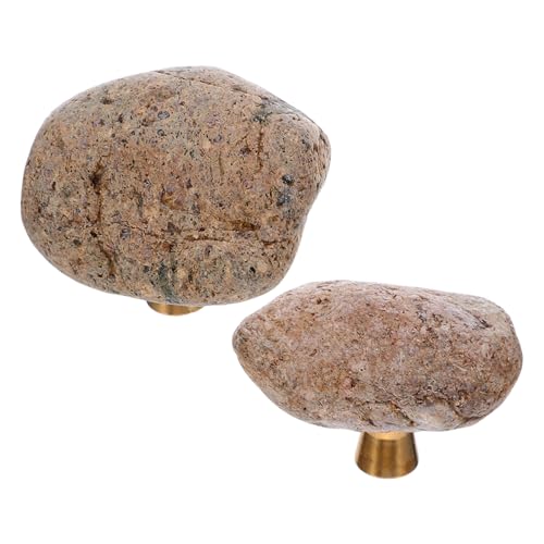 TOBBOMEY 2個不規則な天然石キャビネットハンドル 独特な岩形状の引き出しノブ ブラスベース耐久性 取り付け簡単 キッチン家具用装飾的プル