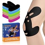 Precut Kinesiology Tape for Knees, 12PCS Knee Tape for Knee Pain Relief&Stability, 20% Stronger Adhesive Athletic Sports Tape for Running, KTQUICK Waterproof Breathable Cotton, Latex-Free Knee(Black)