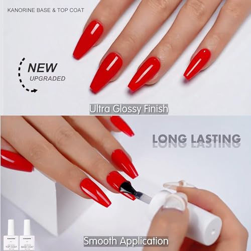 KANORINE Glossy Top Coat and Multi-Functional Base Coat Gel Nail Polish Set 15ml, Soak Off Gel Polish Nail Art Manicure Salon DIY Ultra-Glossy Shine Finish 15ml x 2 - Image 2