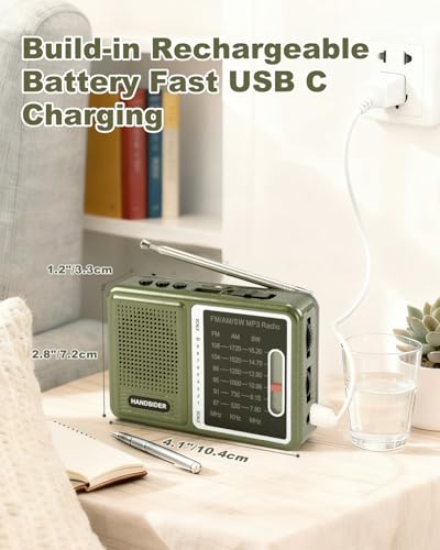 image for Handsider FM AM SW Transistor Radio with Rechargeable Battery, Portabl