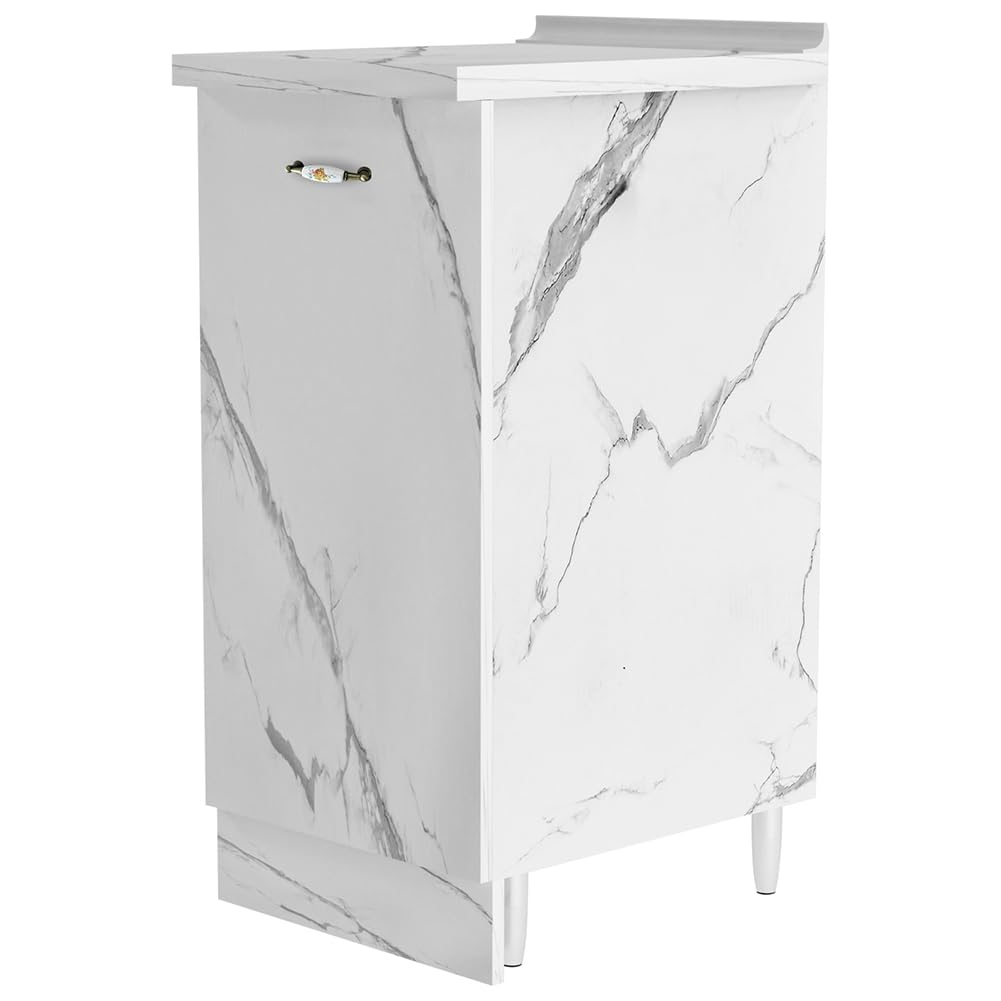 Shally Dogan Mobile Base per Cucina con Anta Singola e Due Scomparti, Mobiletto con Struttura in Legno Robusta e Resistente, Bianco Effetto Marmo, Mobile Componibile, 40 x 50 x 85H cm (Anta Singola)