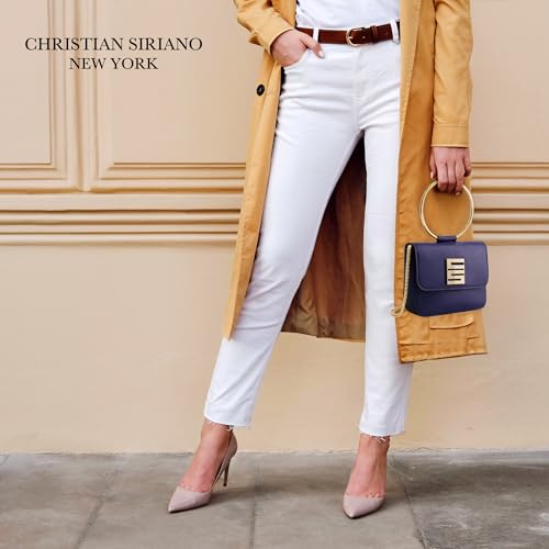 Image of Christian Siriano New York Women's Crossbody Bag Purse, Mini Flap Shoulder Handbag with Ring Handle and Chain Strap