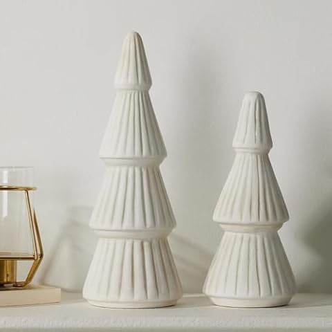 Mokof Christmas Decorations, Ceramic Christmas Tree, Small Farmhouse Christmas Decor Trees for Table Top, Mantle, Set of 2 (9.5" H + 7.5" H) Cover