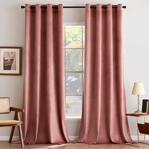 MIULEE Rideau Velours Vieux Rose Lot de 2, Super Doux Semi-occultant Rideaux à Oeillets, Rideau Thermique Velours pour Chambre Salon Décoration, Rideaux...