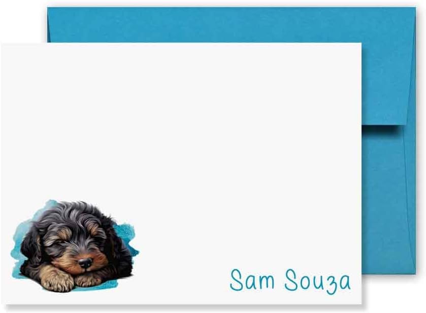 KAI KAI MARKET | Barbet Dog | Personalized Stationery | Flat Note Cards and Envelopes | Sleepy Dog, Puppy | Thank You Cards |