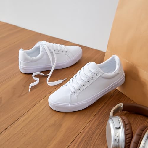 Rominz Women's White Canvas Sneakers Black Casual Non Slip Shoes Lightweight Comfortable Walking Shoes for Women4